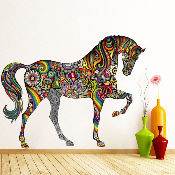 Colourful Floral Horse Wall Sticker Decal for All Modern Home Decoration