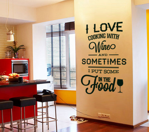 Wall Decal Quotes - I Love Cooking With Wine Quote Sticker Home Decor For Kitchens Housewares Vinyl Wall Decal