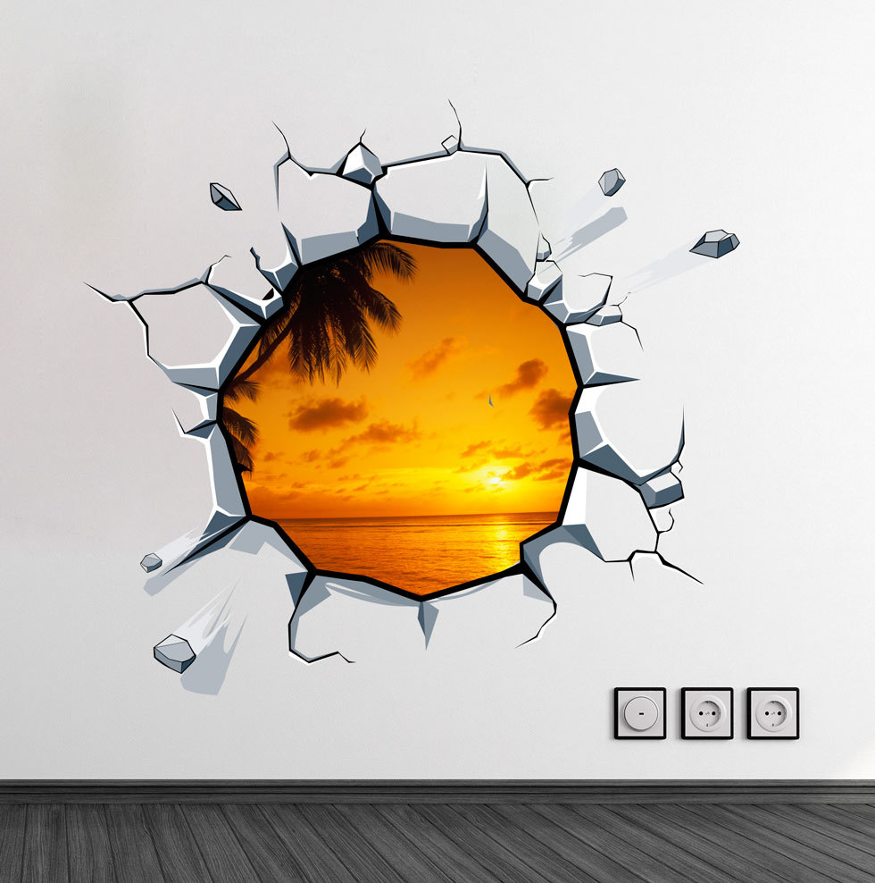 3d Wall Panoramic Image Hole In The Wall Effect Sticker Optical Illusion Decal