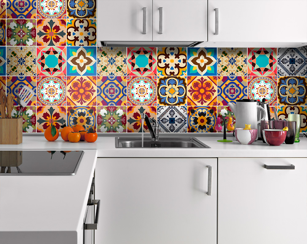 Traditional Talavera Stickers Decor for Kitchen Remodelation (Pack with 48) 4 x 4 inches