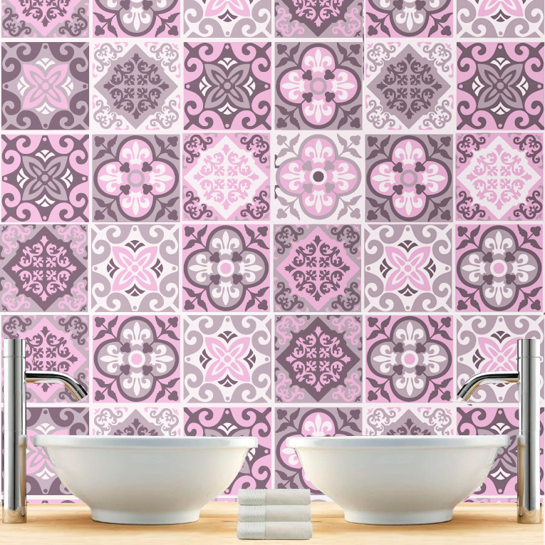 Tiles Decor Sticker for Kitchen Remodeling Rosy Ornaments (Pack with 48) - 4 x 4 inches