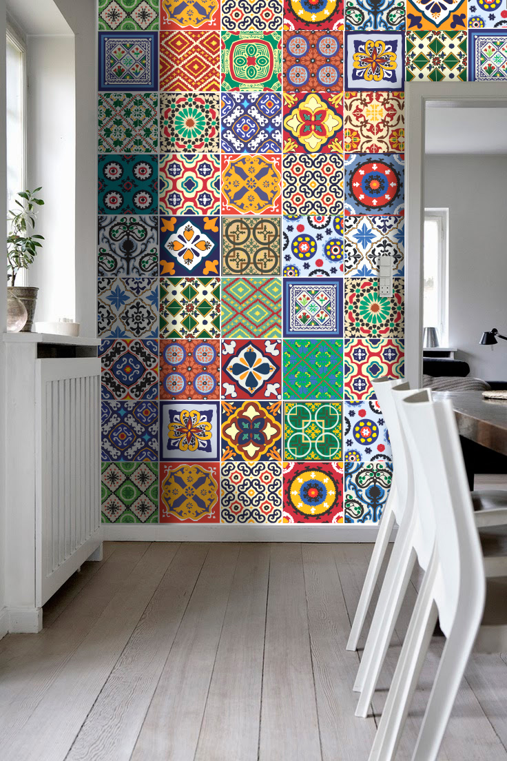 Tiles for Kitchen Remodelation Talavera Trendy Sticker Decor (Pack with 48) - 4 x 4 inches