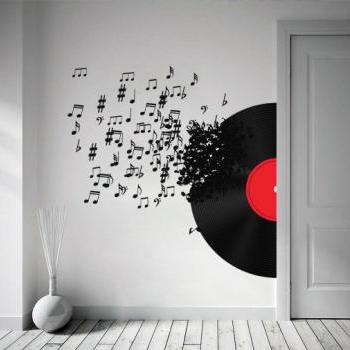 Vinyl Record Blowing Music Notes Decal for Modern Homes