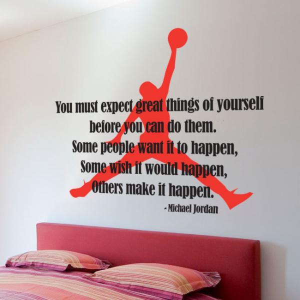 Wall Decal Quotes -  Michael Jordan Typographic Famous Quote Sticker Air Jordan Silhouette Basketball Decal