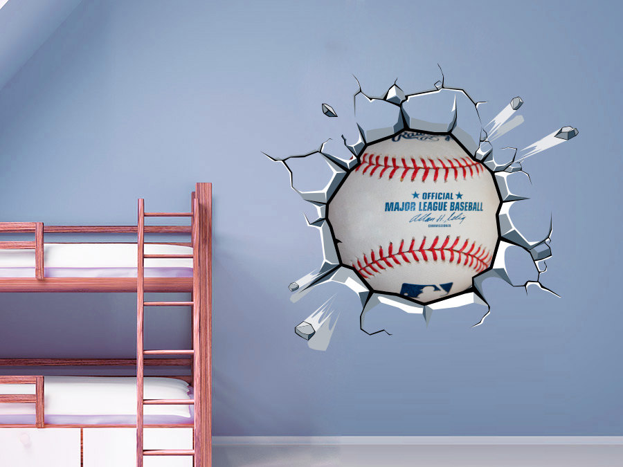 Baseball Decor Ball Cracked Wall Effect Sports Sticker Baseball MLB