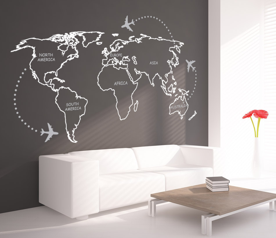 World Map Outlines With Continents Decal Sticker Wall Map Decoration on ...